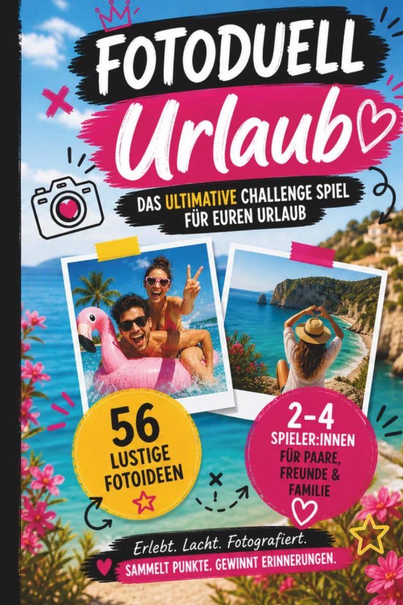 Fotoduell Urlaub - Das ultimative Challenge Spiel für euren Urlaub: 56 kreative und lustige Fotoideen I Das perfekte Reise Geschenk für Paare, Freunde & Familien (2-4 Spieler)