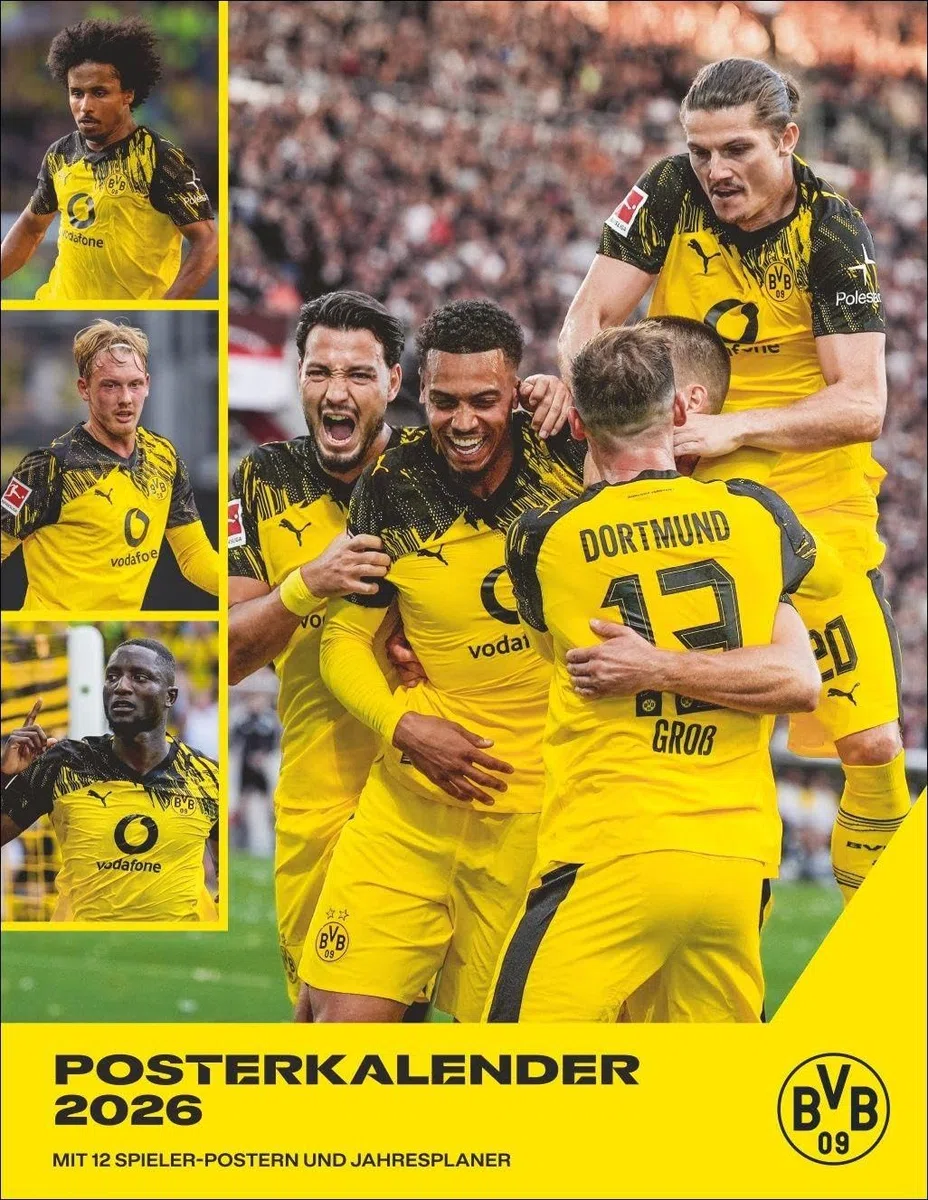 BVB Posterkalender 2026: Jahres-Wandkalender 2026 für Fußballfans. Fotokalender mit den Stars von Borussia Dortmund. Kalender im Hochformat 34 x 44 cm. (Bundesliga Kalender Heye)