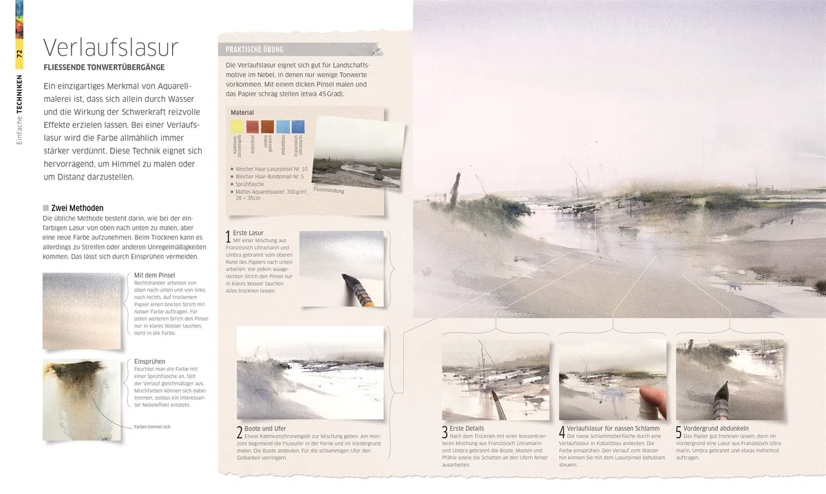 Meisterschule Aquarell: Materialien, Motive, Stile. Alle Techniken Schritt für Schritt