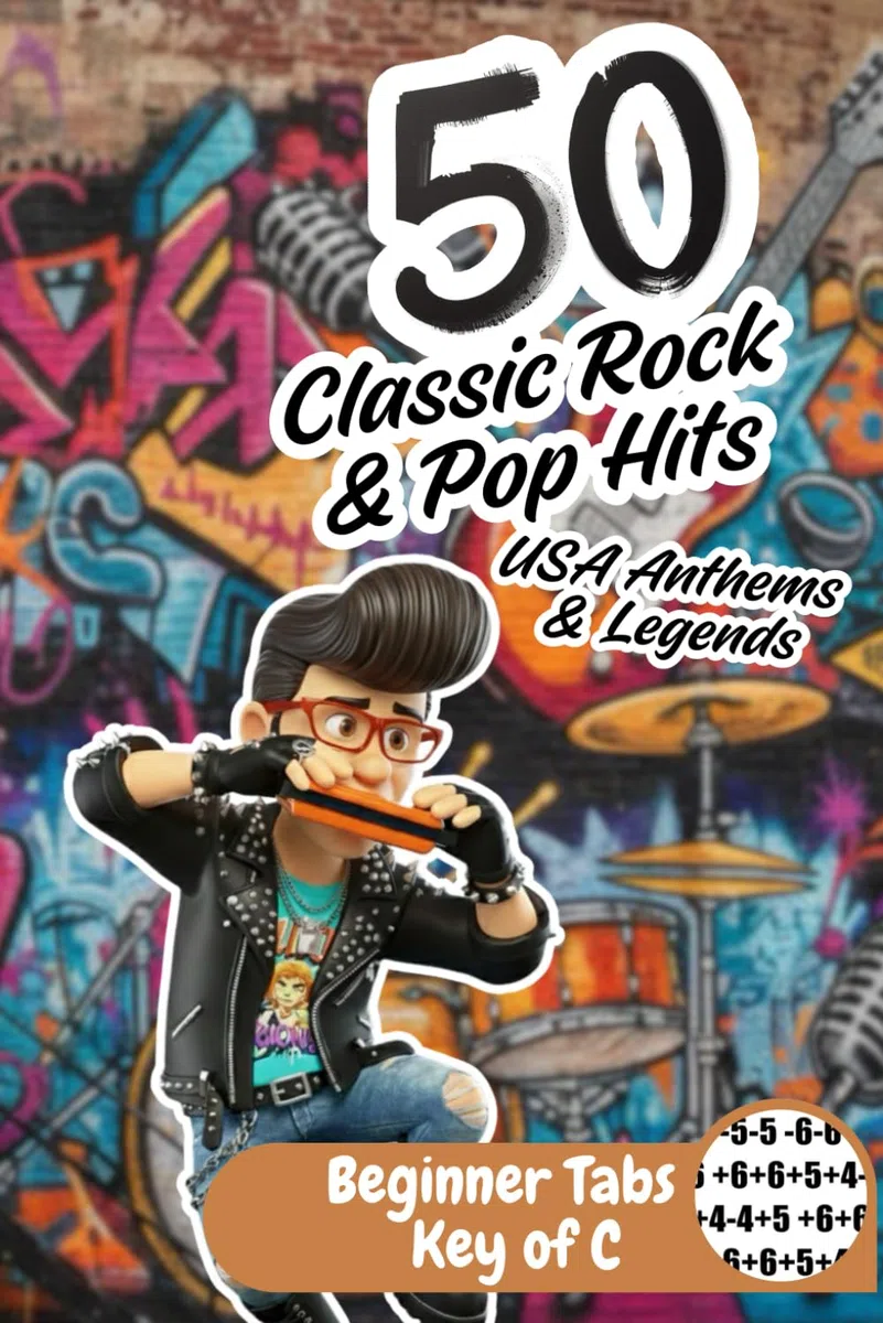 50 Classic Rock & Pop Hits: Easy Harmonica Tabs for Beginners - Key of C (USA Anthems & Legends): Play the Greatest Songs from the 60s, 70s & 80s - Simple Tabs for Diatonic Harmonica