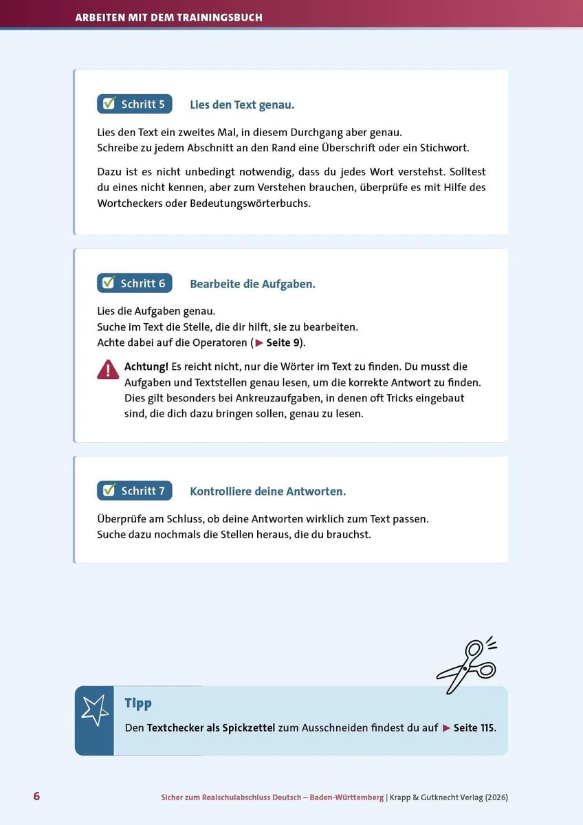 Sicher zum Realschulabschluss Deutsch Baden-Württemberg neues Prüfungsformat 2027: Trainingsbuch mit Lösungen, Arbeitsheft, Prüfungsvorbereitung, Lernmittel (Prüfungsvorbereitung: Baden-Württemberg)
