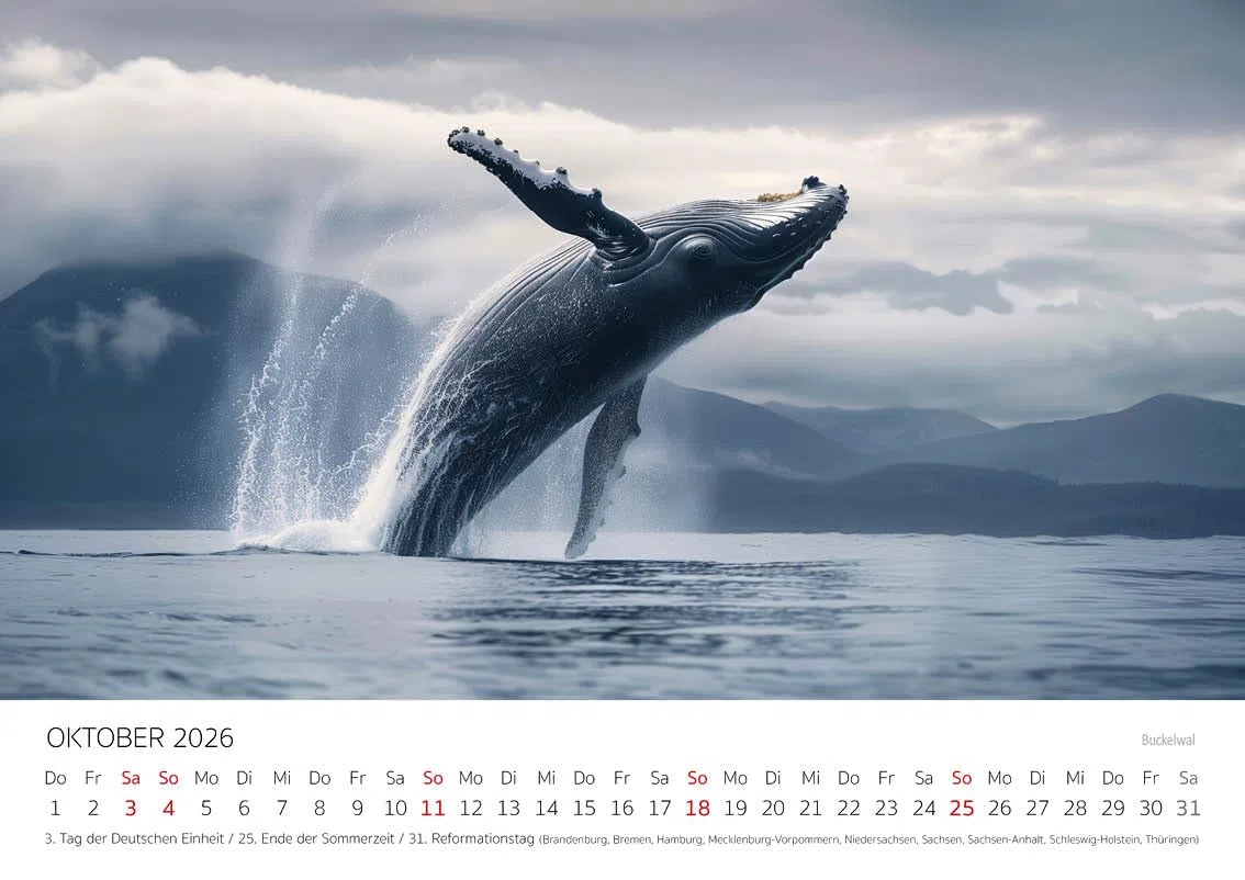 Edition Seidel Premium Kalender Wale Giganten der Meere 2026 Format DIN A4 Wandkalender Wal Buckelwal Belugawal Orca Meer Ozean Unterwasser Welt Christian Müringer