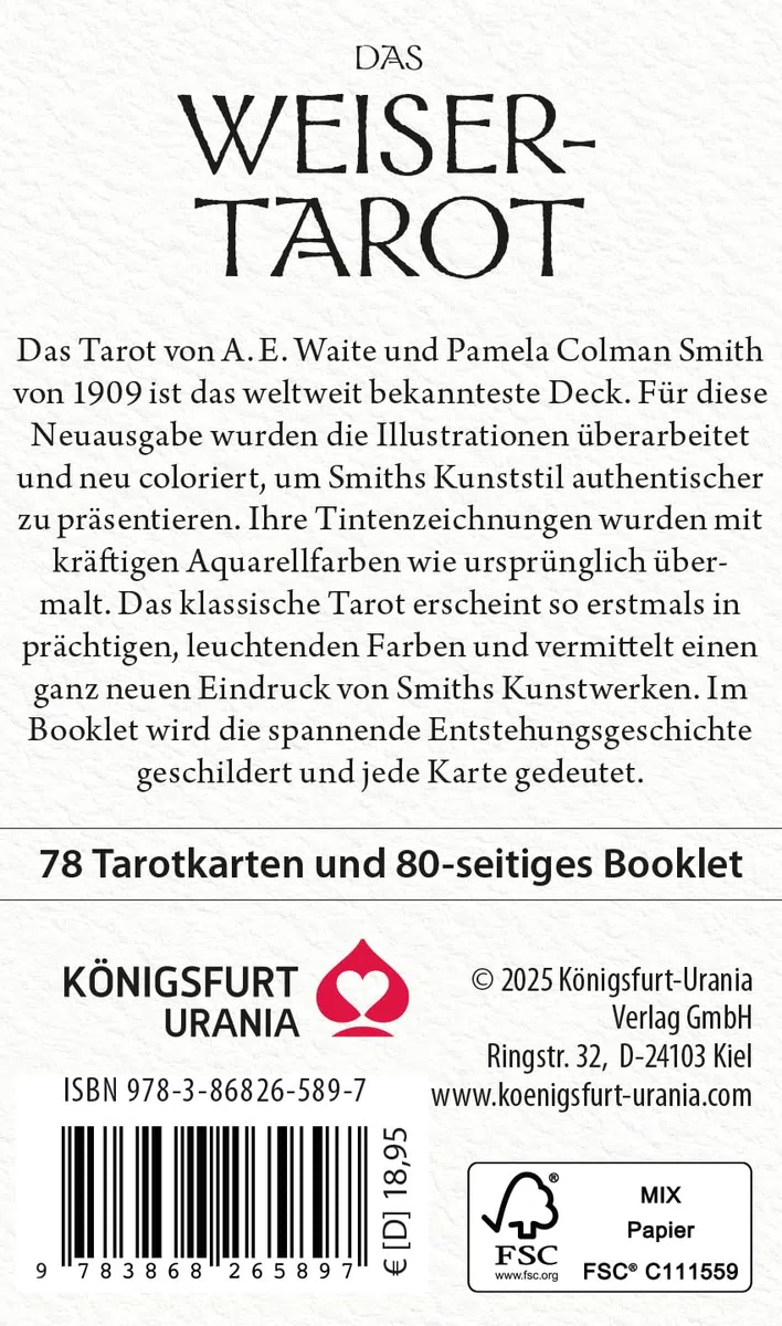 Das Weiser-Tarot - Tarot von A.E. Waite in den ursprünglichen Aquarellfarben (78 Karten illustriert von Pamela Colman Smith mit Booklet): 78 Karten und Booklet