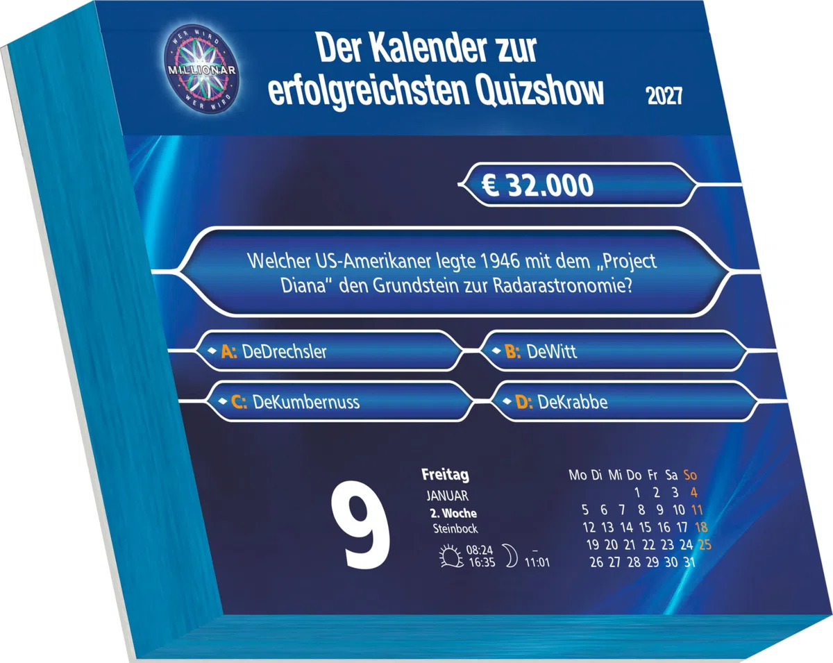 Wer wird Millionär 2027: Tagesabreißkalender 15x12 cm mit 313 Quizfragen und Rätseln, mit Originalfragen aus der RTL-Sendung