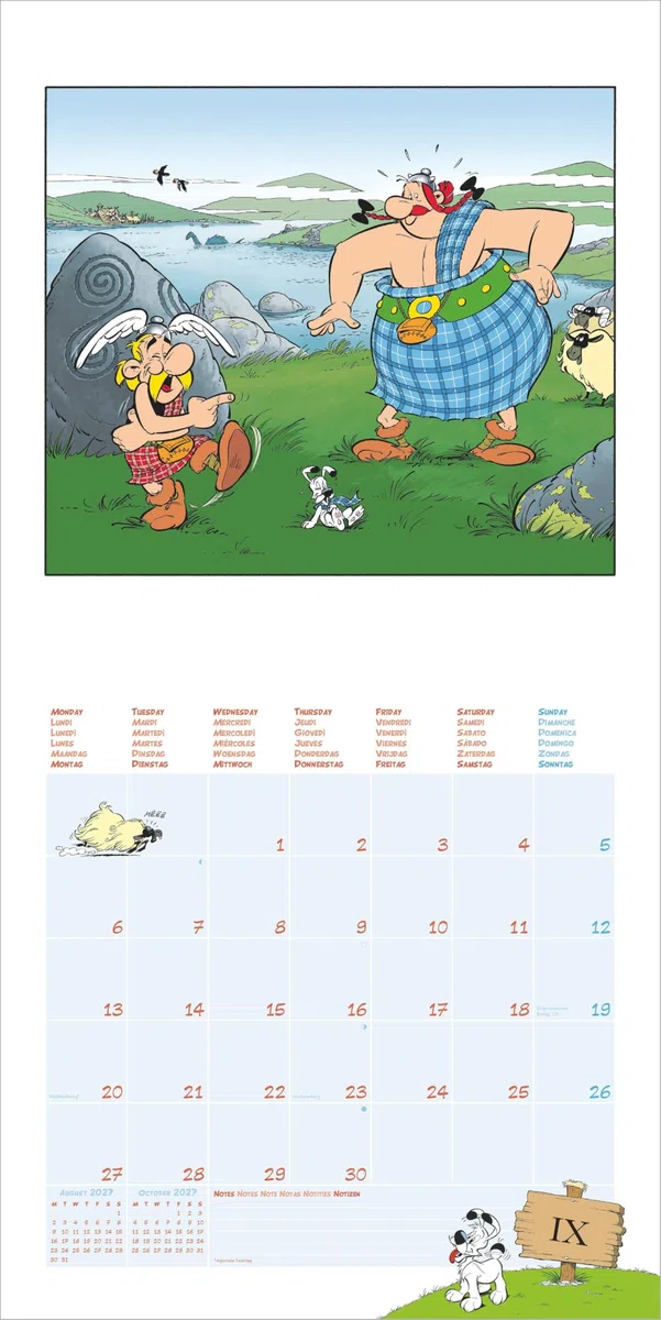 Asterix & Obelix 2027: Wandkalender 30x30 cm (30x60 cm geöffnet) mit Notizkalendarium, 12 Illustrationen und 6-sprachiges Kalendarium