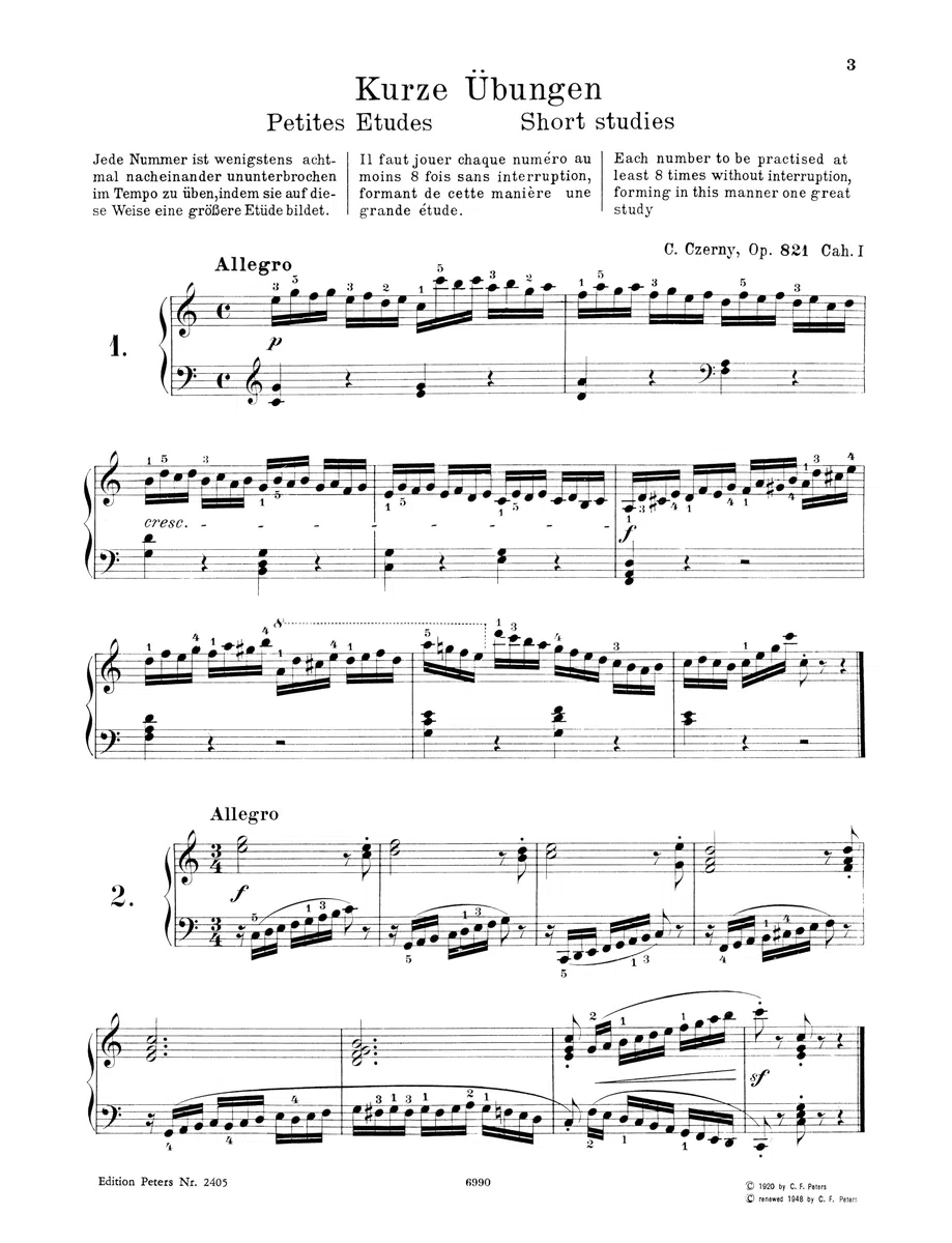 160 kurze Übungen op. 821: für Klavier (Edition Peters, 2405)