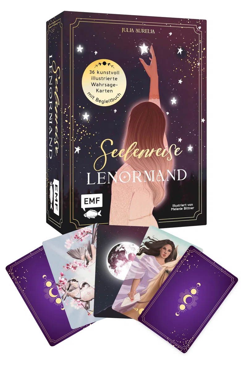 Lenormand-Kartenset: Seelenreise Lenormand: 36 kunstvoll illustrierte Wahrsage-Karten mit Begleitbuch | Edle Box mit Magnetverschluss und Goldfolie
