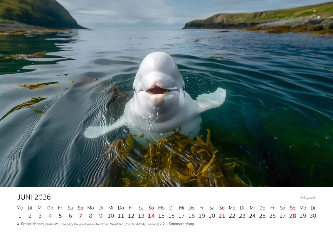 Edition Seidel Premium Kalender Wale Giganten der Meere 2026 Format DIN A4 Wandkalender Wal Buckelwal Belugawal Orca Meer Ozean Unterwasser Welt Christian Müringer