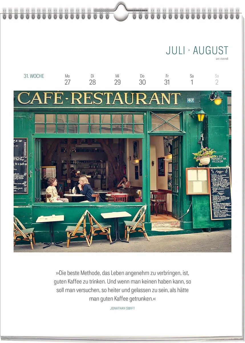 Literarischer CAFÉ-Kalender 2026 – Wochenkalender für Kaffeeliebhaber - Inspiration & Termine an deinem Wohlfühlort Café