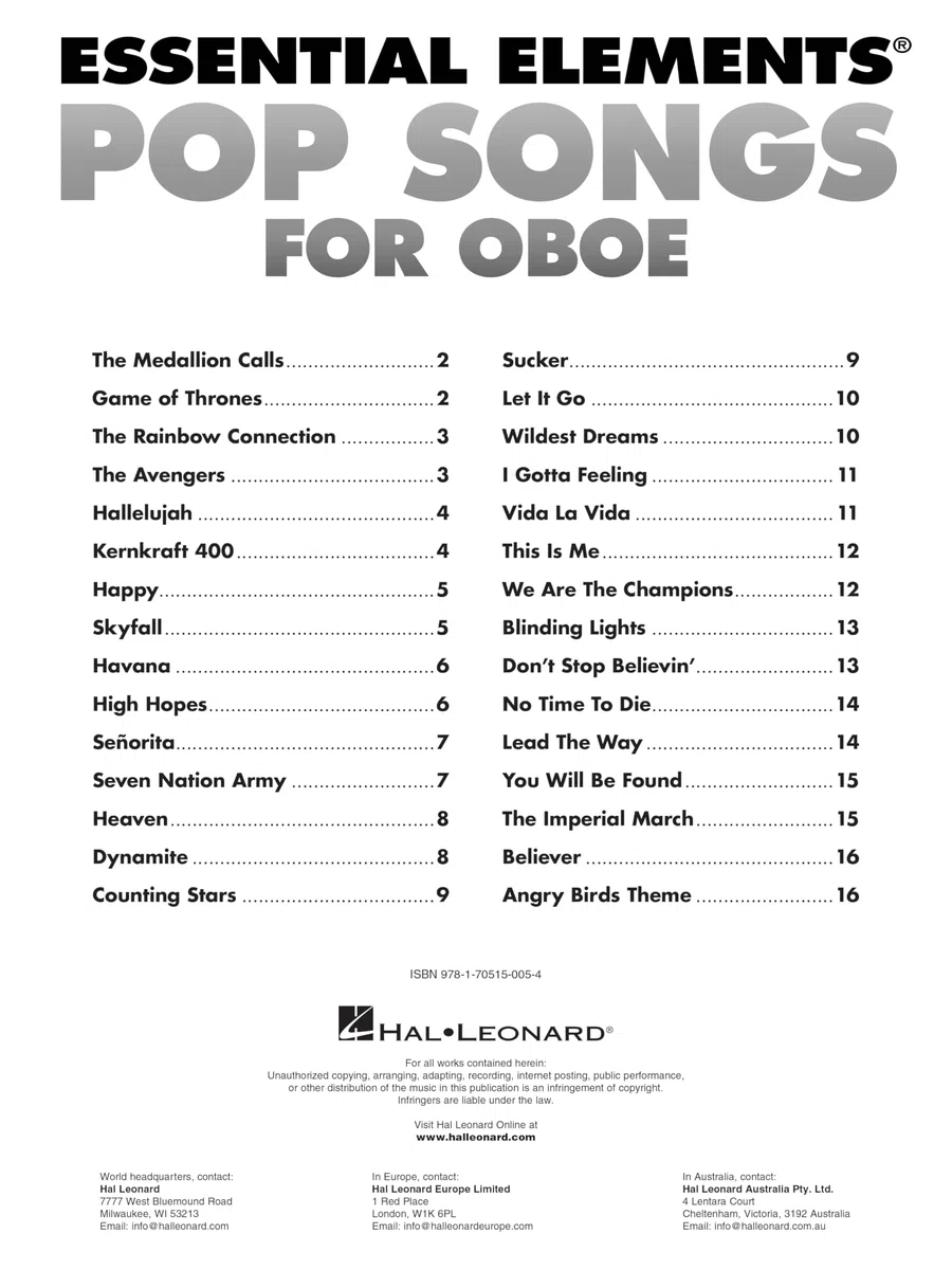 Essential Elements Pop Songs for Oboe