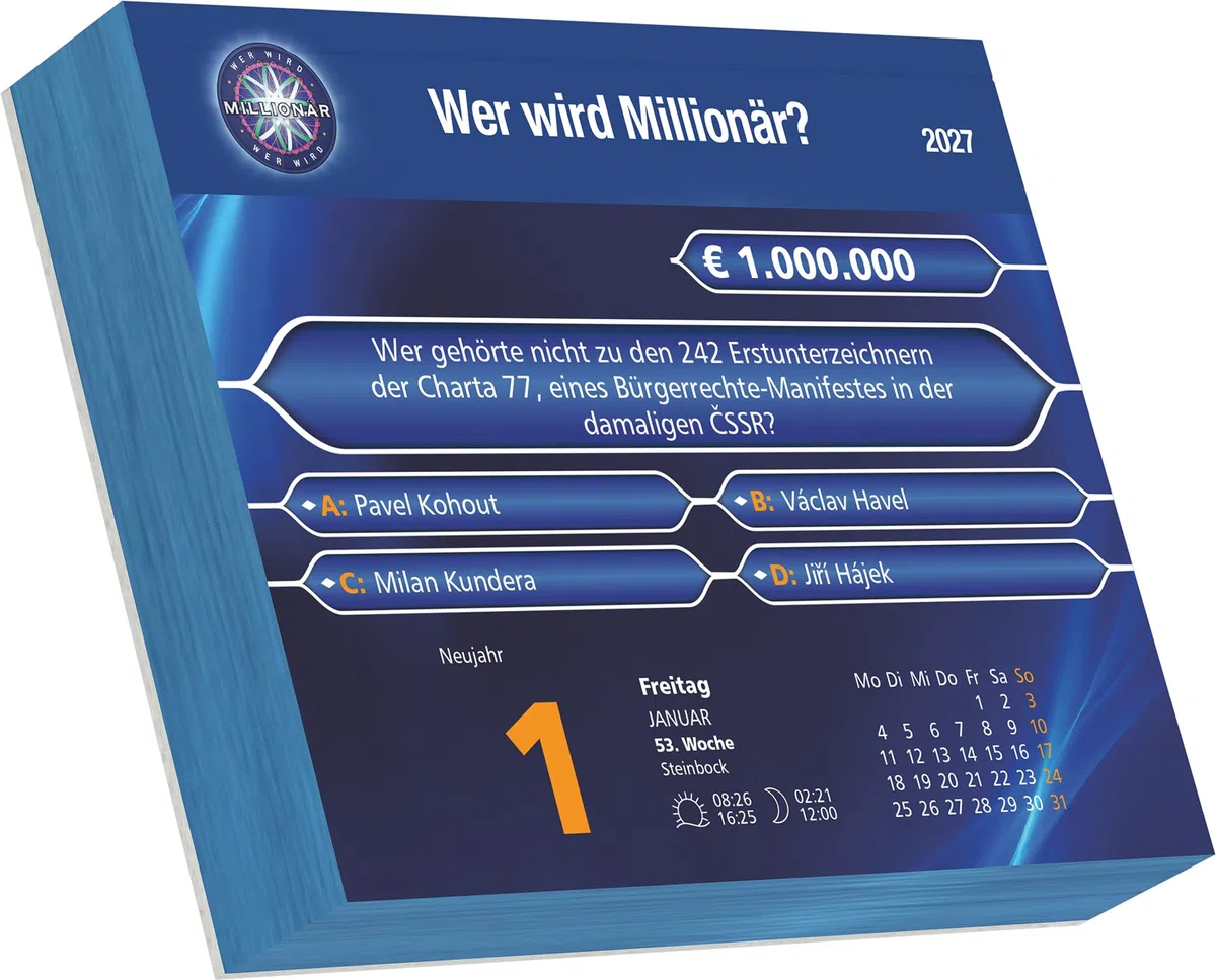 Wer wird Millionär 2027: Tagesabreißkalender 15x12 cm mit 313 Quizfragen und Rätseln, mit Originalfragen aus der RTL-Sendung