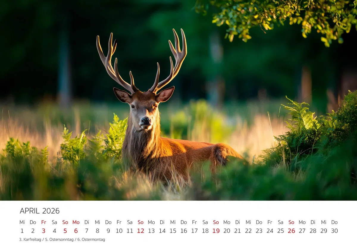 Edition Seidel Premium Kalender Jagd und Wild 2026 Format DIN A3 Wandkalender Wildtiere Reh Hirsch Wildschwein Fuchs Natur Wald