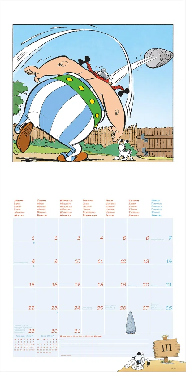 Asterix & Obelix 2027: Wandkalender 30x30 cm (30x60 cm geöffnet) mit Notizkalendarium, 12 Illustrationen und 6-sprachiges Kalendarium