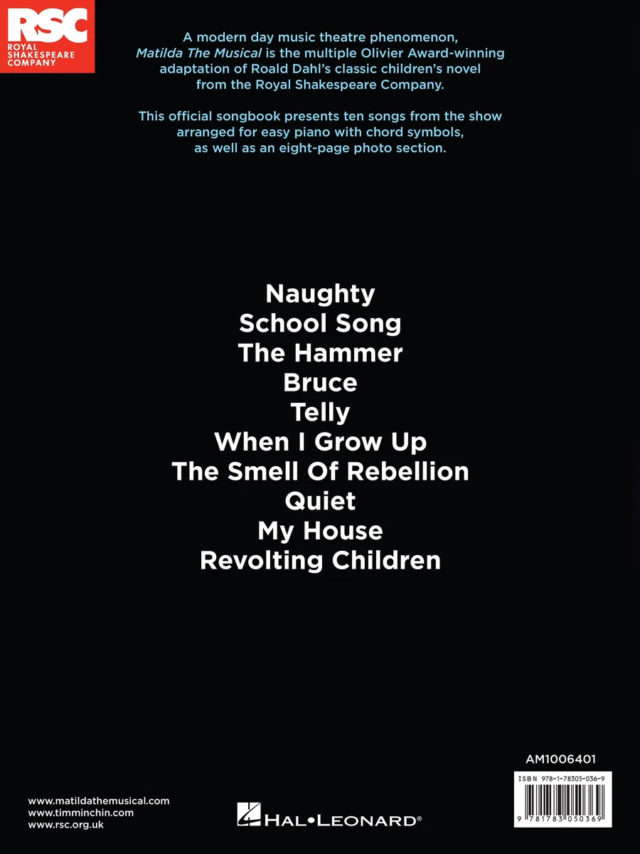 Roald Dahl's Matilda - The Musical. Schulmusicals.: Roald Dahl's Matilda - the Musical (Easy Piano)