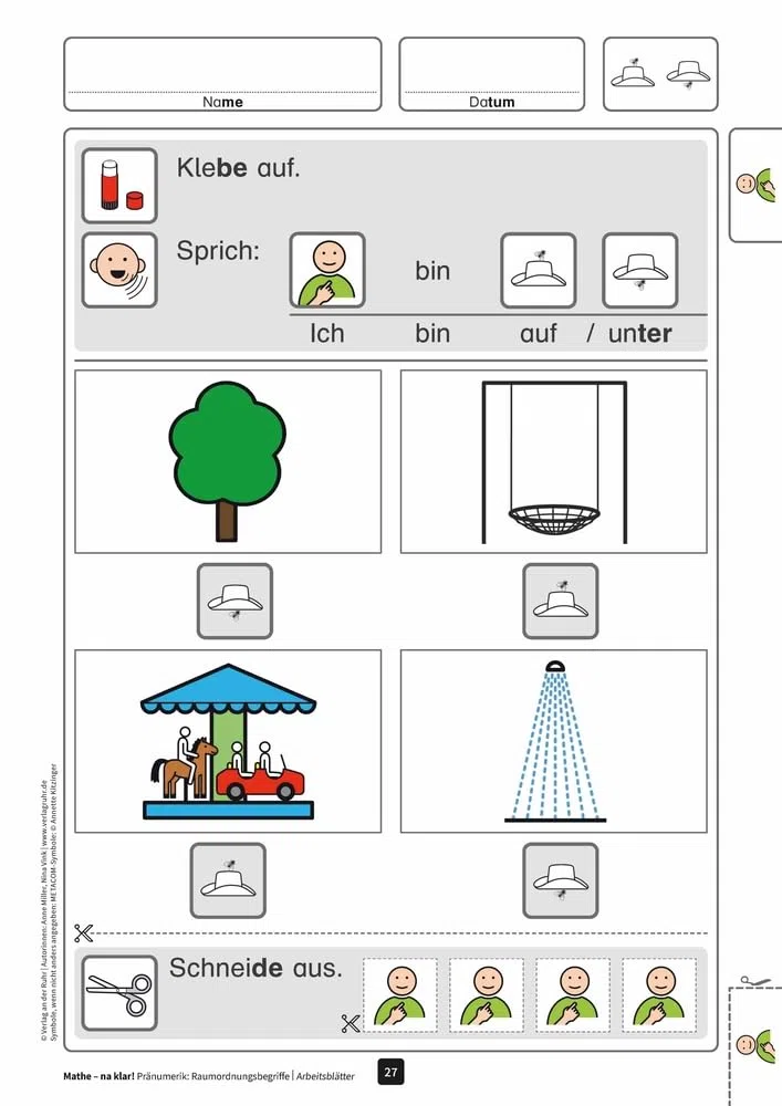 Mathe - na klar! Pränumerik: Raumordnungsbegriffe: Differenzierte Arbeitsblätter zur systematischen Förderung. Mit METACOM-Symbolen (Sonderpädagogische Förderung - Geistige Entwicklung)