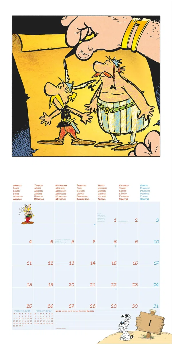 Asterix & Obelix 2027: Wandkalender 30x30 cm (30x60 cm geöffnet) mit Notizkalendarium, 12 Illustrationen und 6-sprachiges Kalendarium